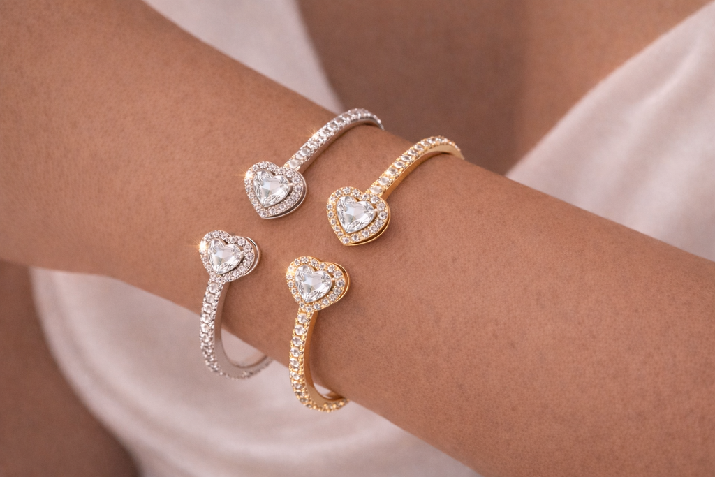 Double Heart Bangle Bracelet