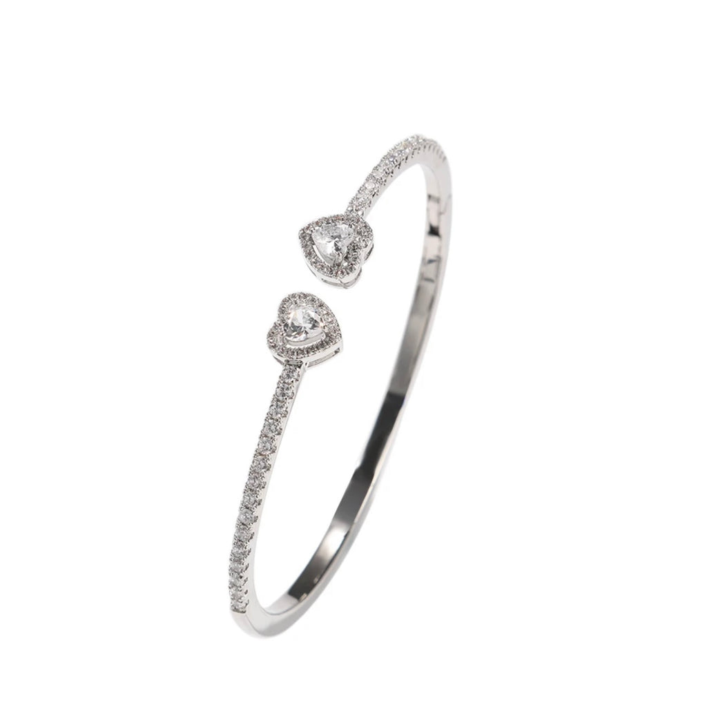 Double Heart Bangle Bracelet