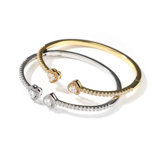 Double Heart Open Bangle